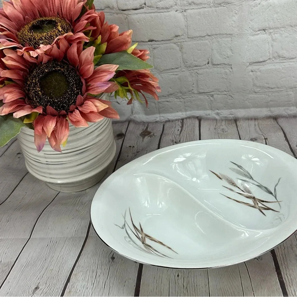 vintage Silver Wheat by HARMONY HOUSE CHINA divided serving bowl